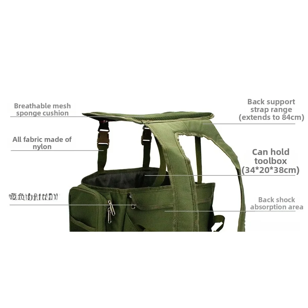 Fishing Backpack - 防水ナイロン生地と36L容量ボックスを備えた釣り用バックパック グリーン 多機能 40cm 20cm 38cm