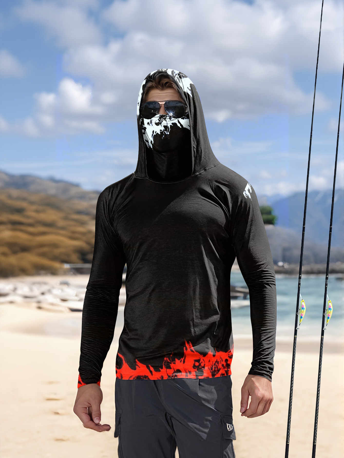 Fishing Hoodie - 男性フード付き釣りシャツ長袖釣り服釣り t シャツ uv 保護釣りシャツ釣りアパレル速乾性