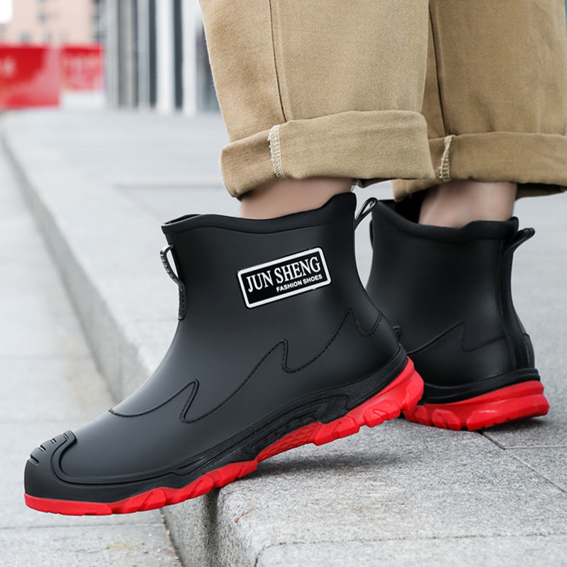 Fishing Boots - 防水クロスボーダーメンズレインシューズ、ファッショナブルなショートソックス、厚手で暖かいゴム製PVCワーク、滑り止め、釣り、キッチン用レインブーツ