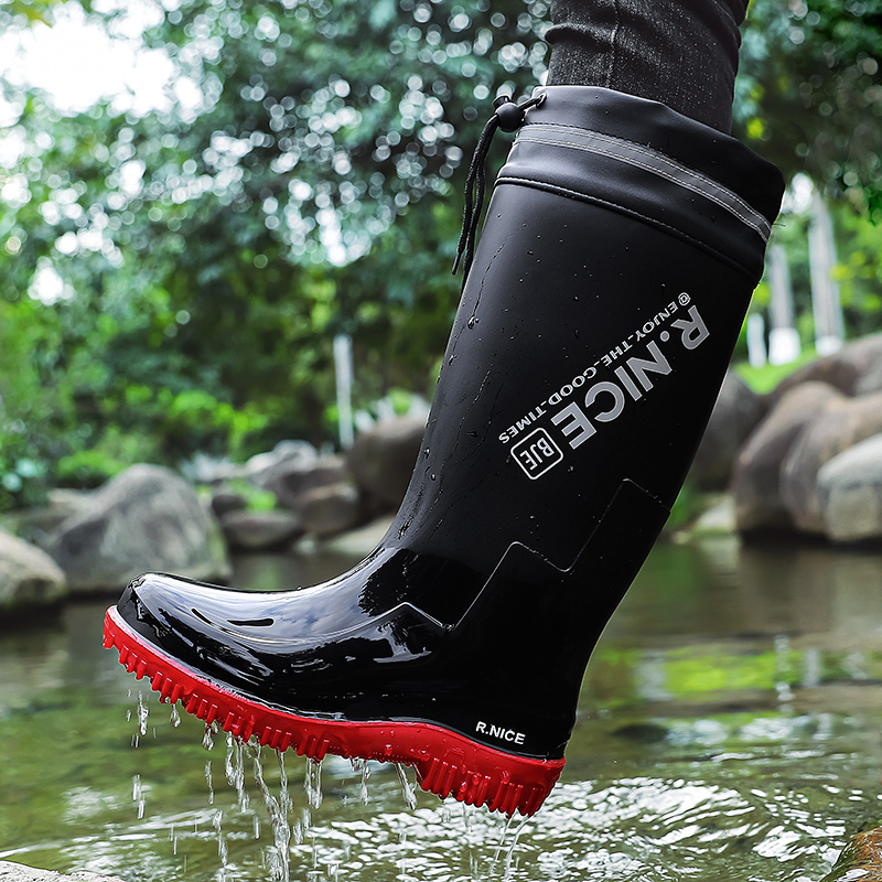 Fishing Boots - メンズファッショナブルなアウトドアレインシューズ、ハイカットプレーントップレインブーツ、滑り止め耐摩耗ソール、携帯用釣り・キッチンブーツ